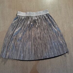 Metallic Silver Pleated Midi Skirt